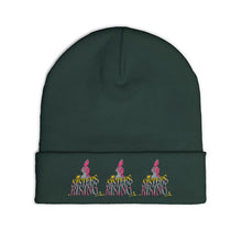 Embroidered Pink Flamingo Row Knit Beanie