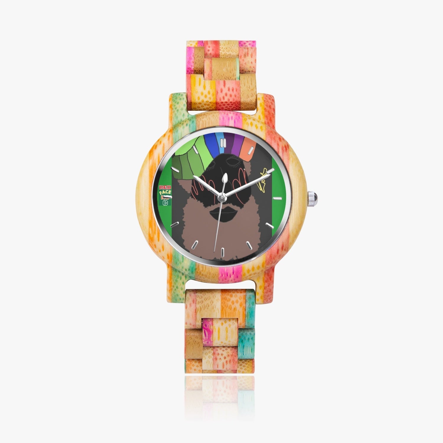 882.Camouflage Wooden Watch - Green&Pink