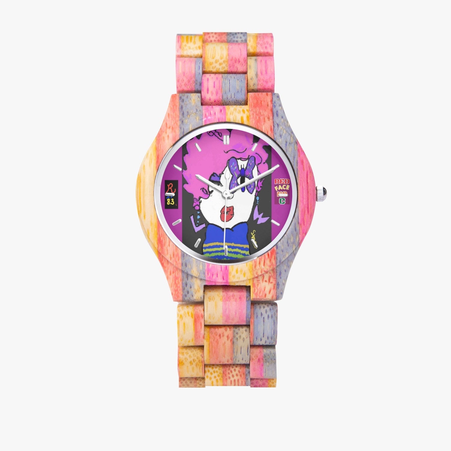 883. Camouflage Wooden Watch - Grey&Pink