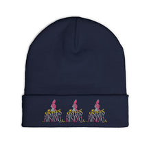 Embroidered Pink Flamingo Row Knit Beanie
