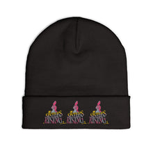 Embroidered Pink Flamingo Row Knit Beanie