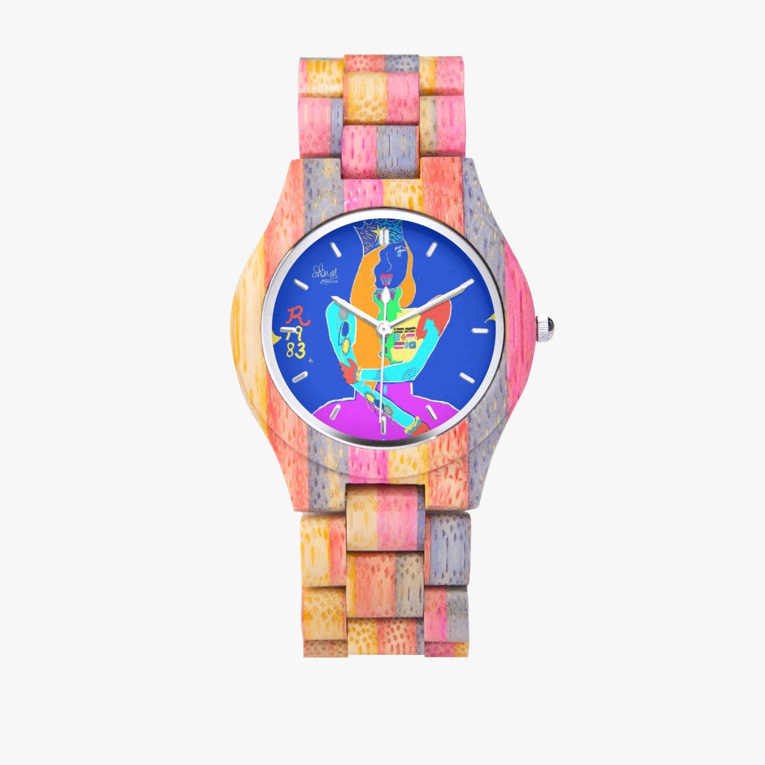 883. Camouflage Wooden Watch - Grey&Pink