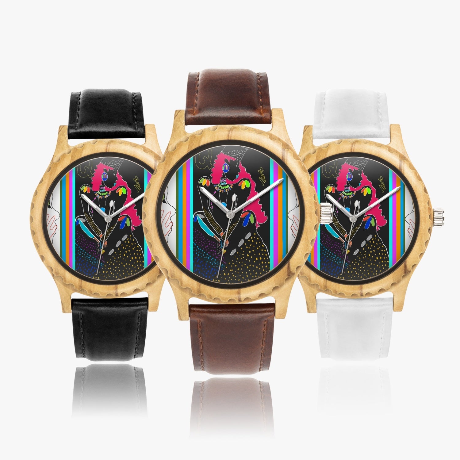 205. Italian Olive Lumber Wooden Watch - Leather Strap