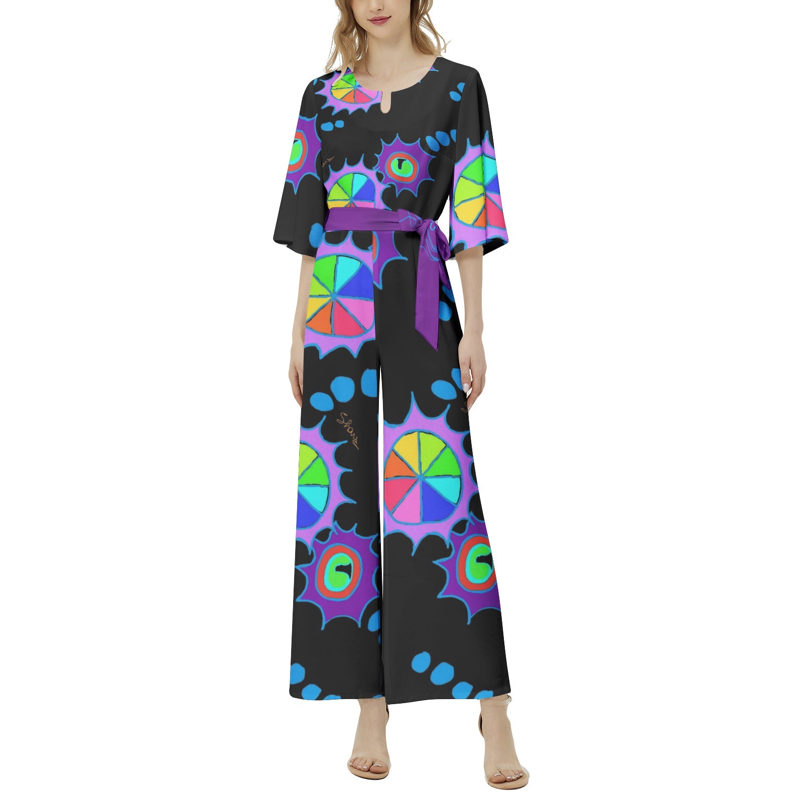 Dolman Sleeve Belted Wide Leg Jumpsuit