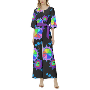 Dolman Sleeve Belted Wide Leg Jumpsuit