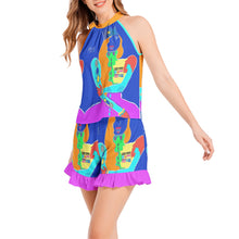 Tie Neck Halter Top and Ruffle Hem Short Set