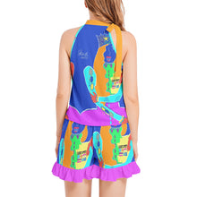 Tie Neck Halter Top and Ruffle Hem Short Set