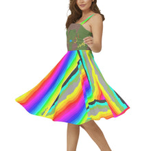 Sleeveless Square Neck Flare Hem Midi Dress