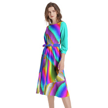 Boat Neck Belted Flared Dress