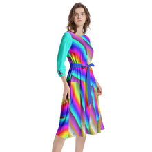 Boat Neck Belted Flared Dress