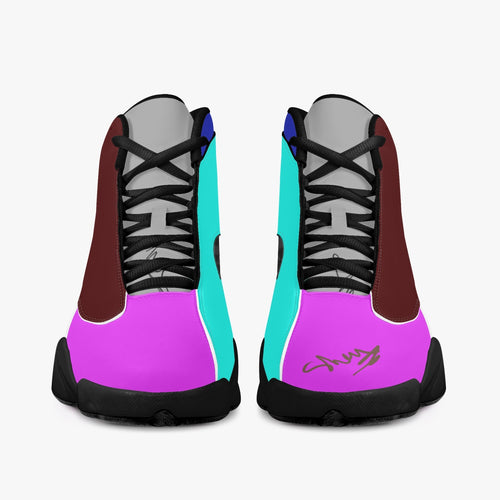 326. Black Sole High-Top Leather Basketball Sneakers