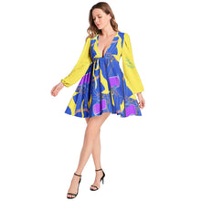 Lantern Sleeve Deep V-Neck Short Dress