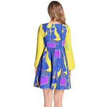 Lantern Sleeve Deep V-Neck Short Dress